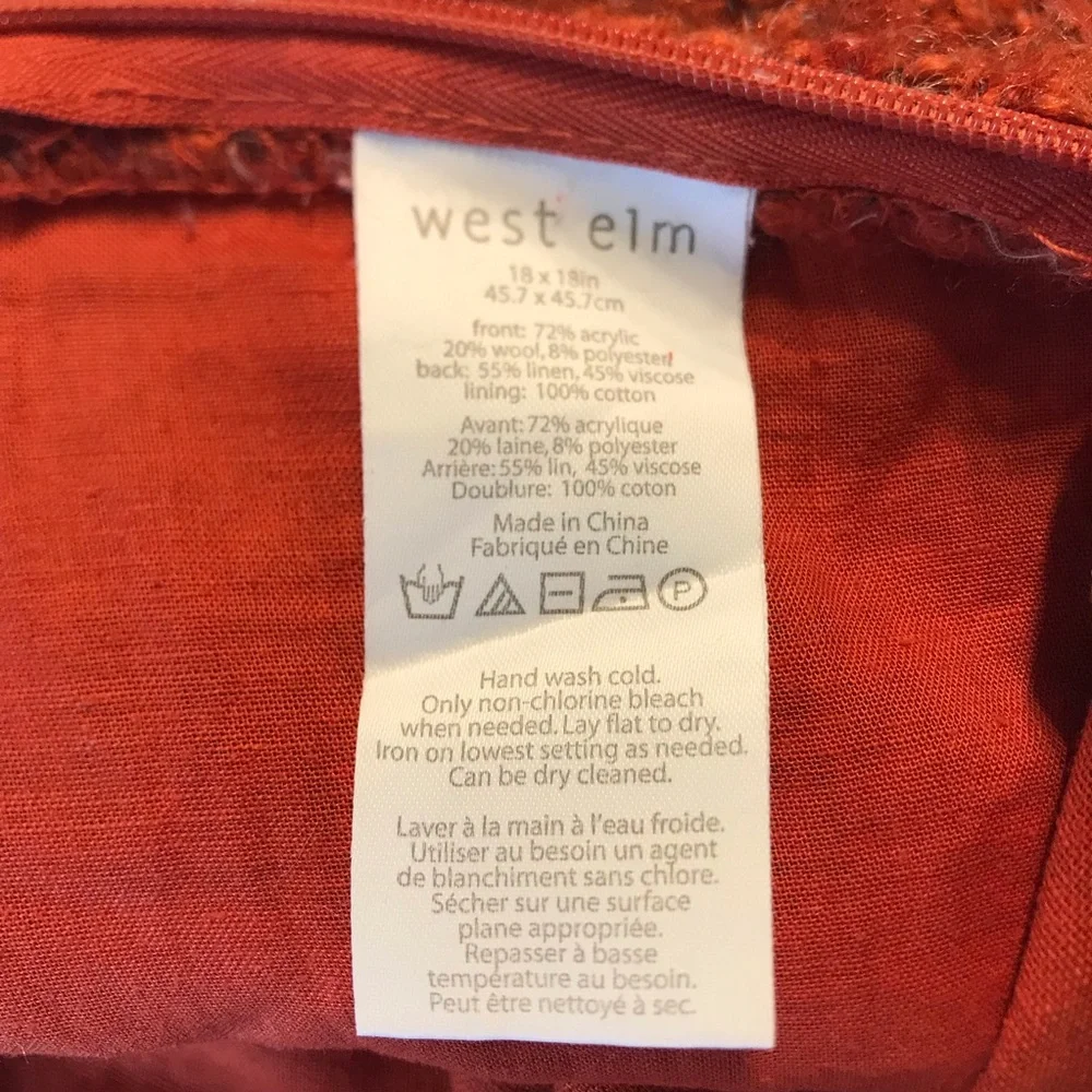 Lot of 2 West Elm pillow covers rust marled size 18x18